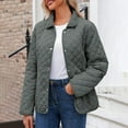 thumbnail image 4 of Women Quilted Barn Jacket Snap Button Diamond Long Sleeve Puffer Coat Outerwear with Pockets Warm, 4 of 7