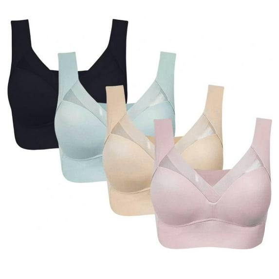 Valcatch 4Pack Super Comfortable Sport Bras Padded Wirefree Widen Shoulder Straps Bras Seamless Underwear,M
