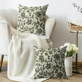 thumbnail image 2 of Olive Green Floral Block Print Pillow Covers 18x18 Set of 2 Rustic Old Style Modern Vintage Flower Pattern Cream Decorative Throw Pillow Cases Outdoor Farmhouse Decoration for Sofa Couch Bed, 2 of 6
