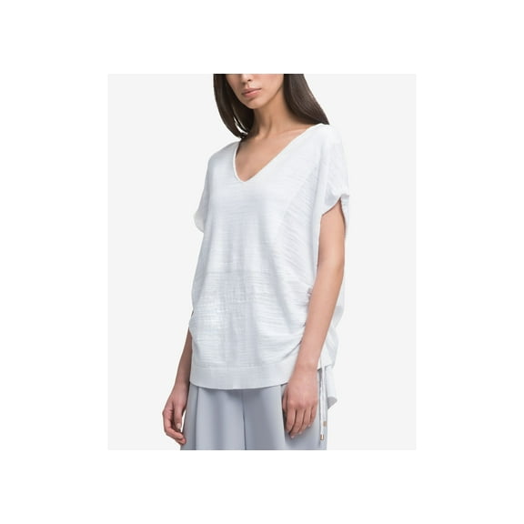 DKNY V Neck Drawstring T-Shirt White M