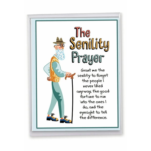 NobleWorks Oversize Funny Birthday Greeting Card 8.5 x 11 Inch with Envelope (1 Pack) Big, Jumbo Bday Man's Senility Prayer J9348BDG