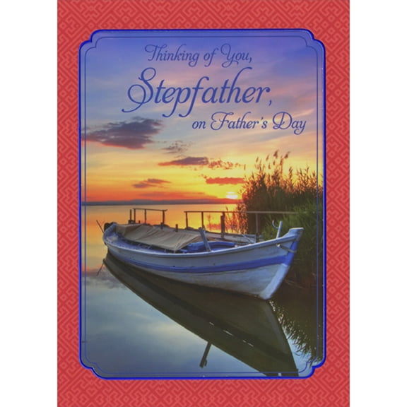 Designer Greetings Photograph of White and Blue Row Boat Along Shore at Sunset Father's Day Card for Stepfather