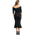 thumbnail image 2 of Raquel Dress - Off the shoulder seamed mermaid hem midi dress with 3/4 sleeves (black), 2 of 5