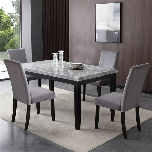 Bowery Hill Modern 64" Marble Top 5-Piece Dining Set in Gray
