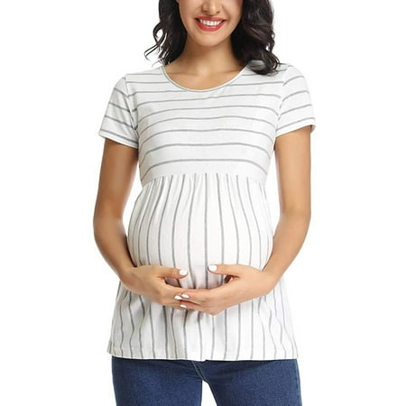

Anbech Maternity T-Shirts for Women Pregnancy Shirts Front Pleat Peplum Tunic Top Short Sleeve