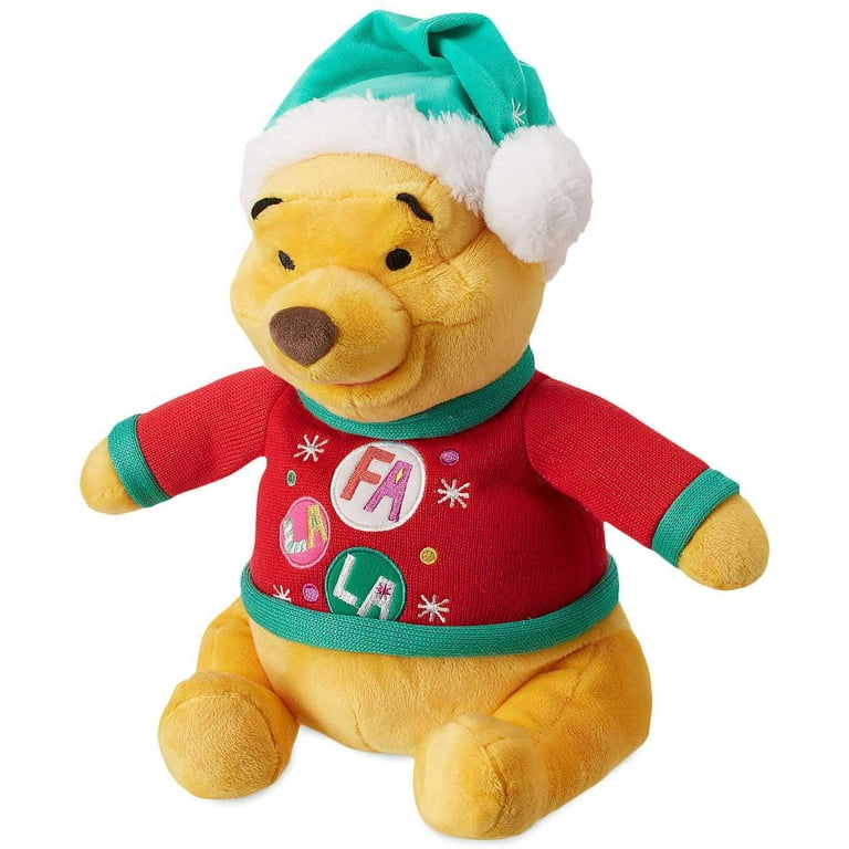 Disney Store Winnie the Pooh Holiday Plush Medium Christmas Santa Hat New