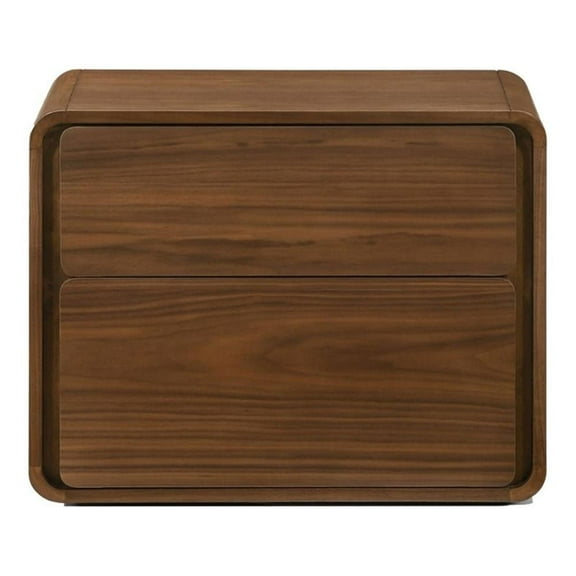 Maklaine Modern Veneer and Rubberwood Bedroom Nightstand in Walnut