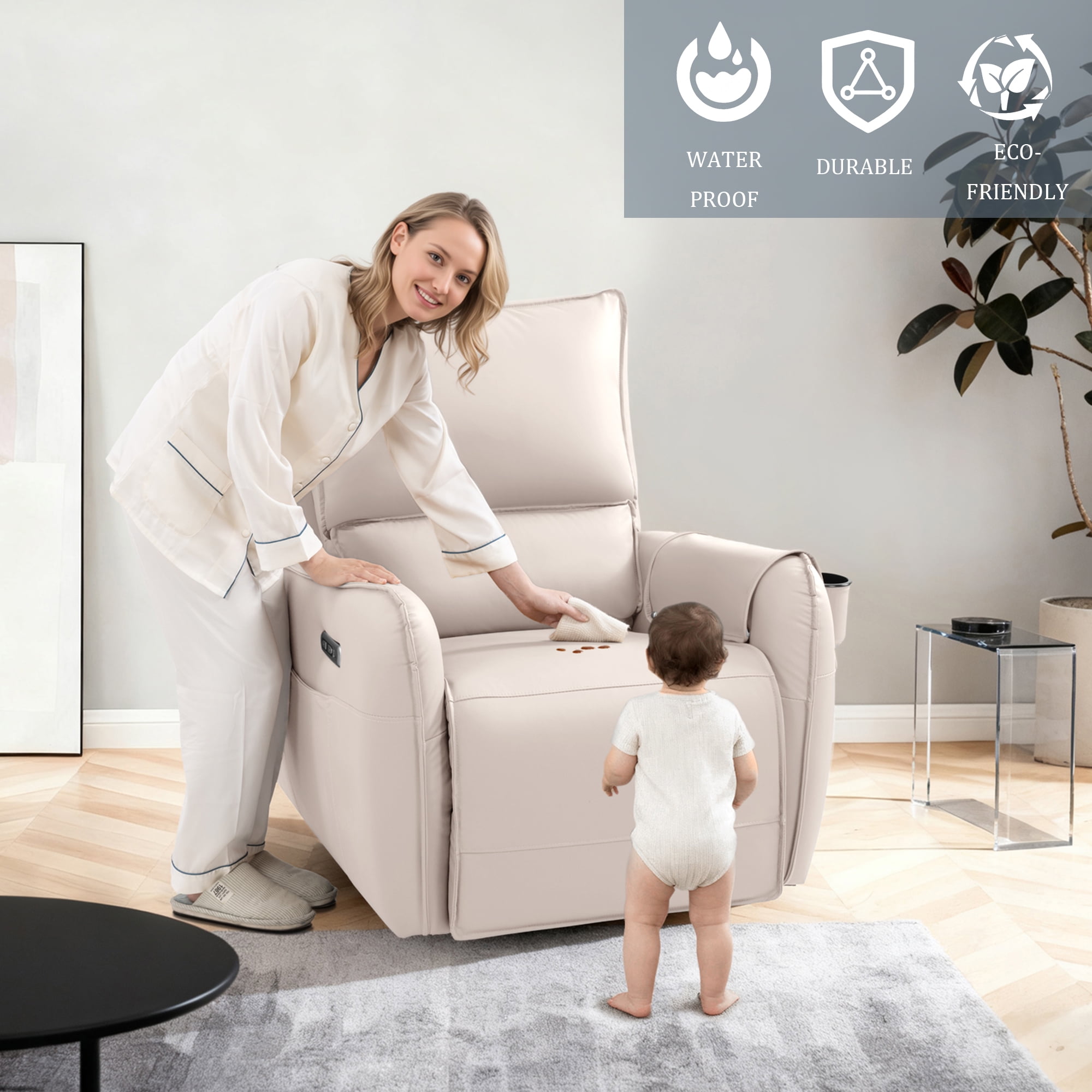 Power Recliner Rocking Chair Nursery Gliders, Electric Swivel Rocker Recliner Chair, Comfy Upholstered Living Room Reclining Chairs with Lumbar Support