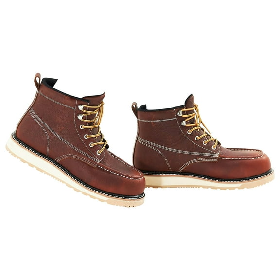 KFFKFF Men's Industrial Construction Boots, UK 8.5, Water-Resistant Steel Toe Footwear, Non-Slip EVA Rubber Sole, Lightweight and Airy, Moc Toe Design, Brown