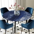 thumbnail image 5 of Elastic Fitted Round Tablecloth, Navy Blue Waterproof Stretch Table Cover for 55"-60" Tables, Retro Oil Painting Modern Abstract Art Aesthetics Washable Outdoor Tablecloths for Patio, Picnic, Camping, 5 of 9