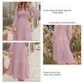 thumbnail image 1 of Robe à Col Rond, Manches Longues Couches Robe Maxi Fluide Couleur Pure Élégante Plissée Confortable pour la Datation pour le Travail Noir, Rouge Foncé, Vert, Bleu Clair, Rose, 1 of 5