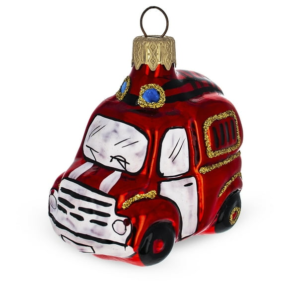 Red Firefighting Truck Mini Glass Christmas Ornament