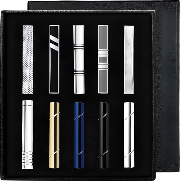 DESIGNICE Tie Clips Set for Men Tie Bar Clip Black Silver-Tone Gold-Tone for Wedding Business with Gift Box