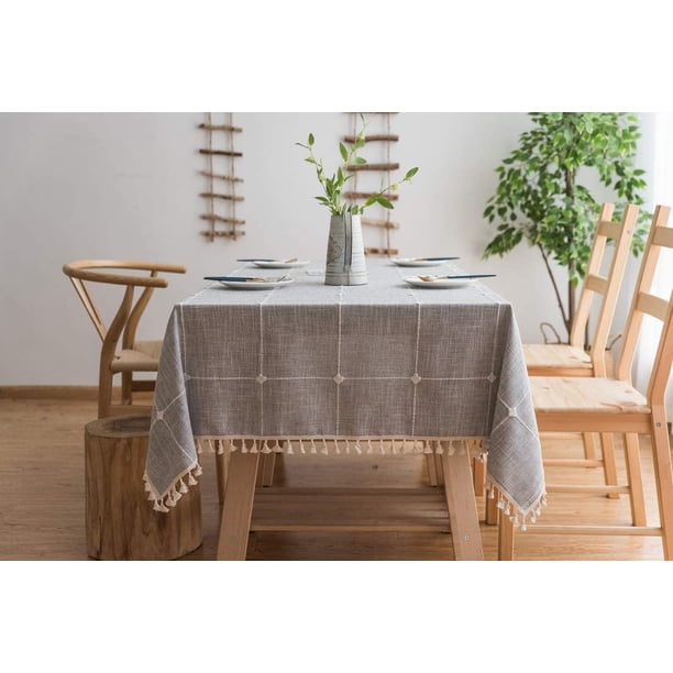 Borla Mantel A Cuadros De Algodón Y Lino Mantel De Mesa De Centro Mantel Cuadrado Lavable Cubierta De Mesa De Cocina Para Mesa De Comedor, Mezcla De Algodón, 140*180 Cm, Gris Japonés WD.WDQZL Hogar