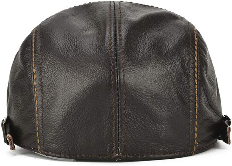 Men's Adjustable Genuine Leather Cowhide Cap Newsboy Hat Cabbie Beret Hat Driving Hunting Fishing Hat