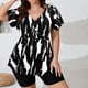thumbnail image 1 of Trajes de baño Amzcrzy Tankini para mujer, trajes de baño, traje de baño de dos piezas con control de abdomen para mujer, traje de baño conservador de manga corta con cordón estampado, negro, XL, 1 of 9