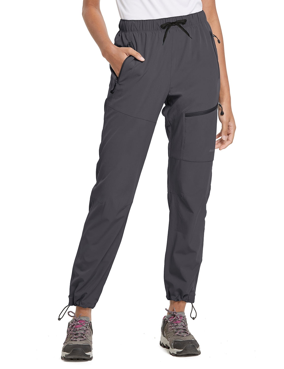 MOCOLY Women's Cargo Hiking Pants Elastic Waist Quick Dry Lightweight Outdoor Water Resistant UPF 50 Long Pants Zipper 
