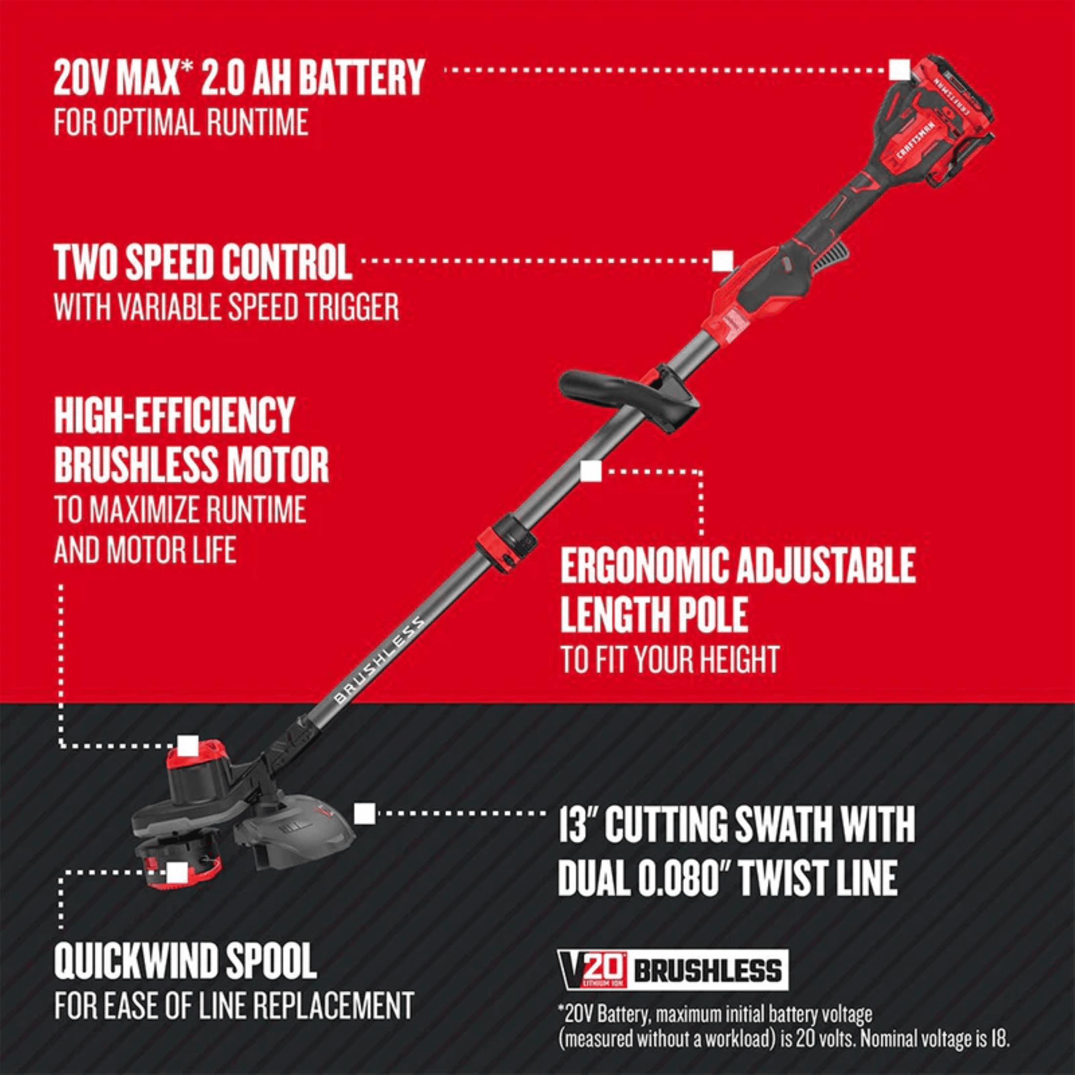 Craftsman CMCST920M1, Weedwacker, 13", Brushless