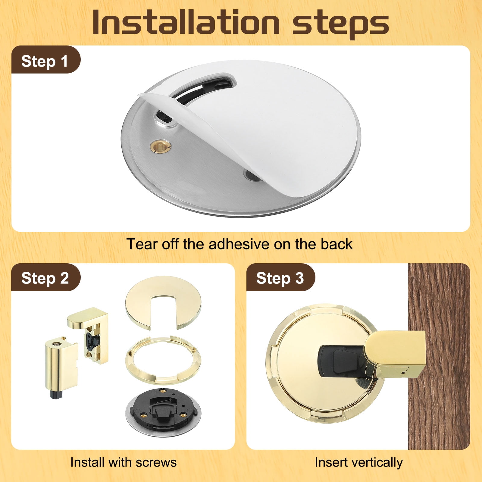 Magnetic Door Stopper, Silent Magnetic Floor Door Stop with Adhesive, Gold