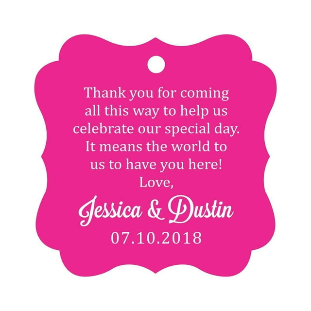 Darling Souvenir Custom Wedding Thank You Message Gift Tags Personalized Party Favor Hang Paper Tags-Magenta-100 Tags