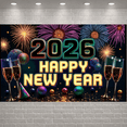 thumbnail image 5 of Colorful Fireworks 2026 New Year Banner Shiny Stars Happy New Year Display Champagne Glass Design Party Balloons 2026 Celebration Backdrop for New Year Party 2026 Celebration New Year Eve Event, 5 of 5