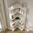 thumbnail image 4 of BALANBO Corner Bookshelf Solid Wood 5 Tier Tall Bookcase for Living Room,White, 4 of 7