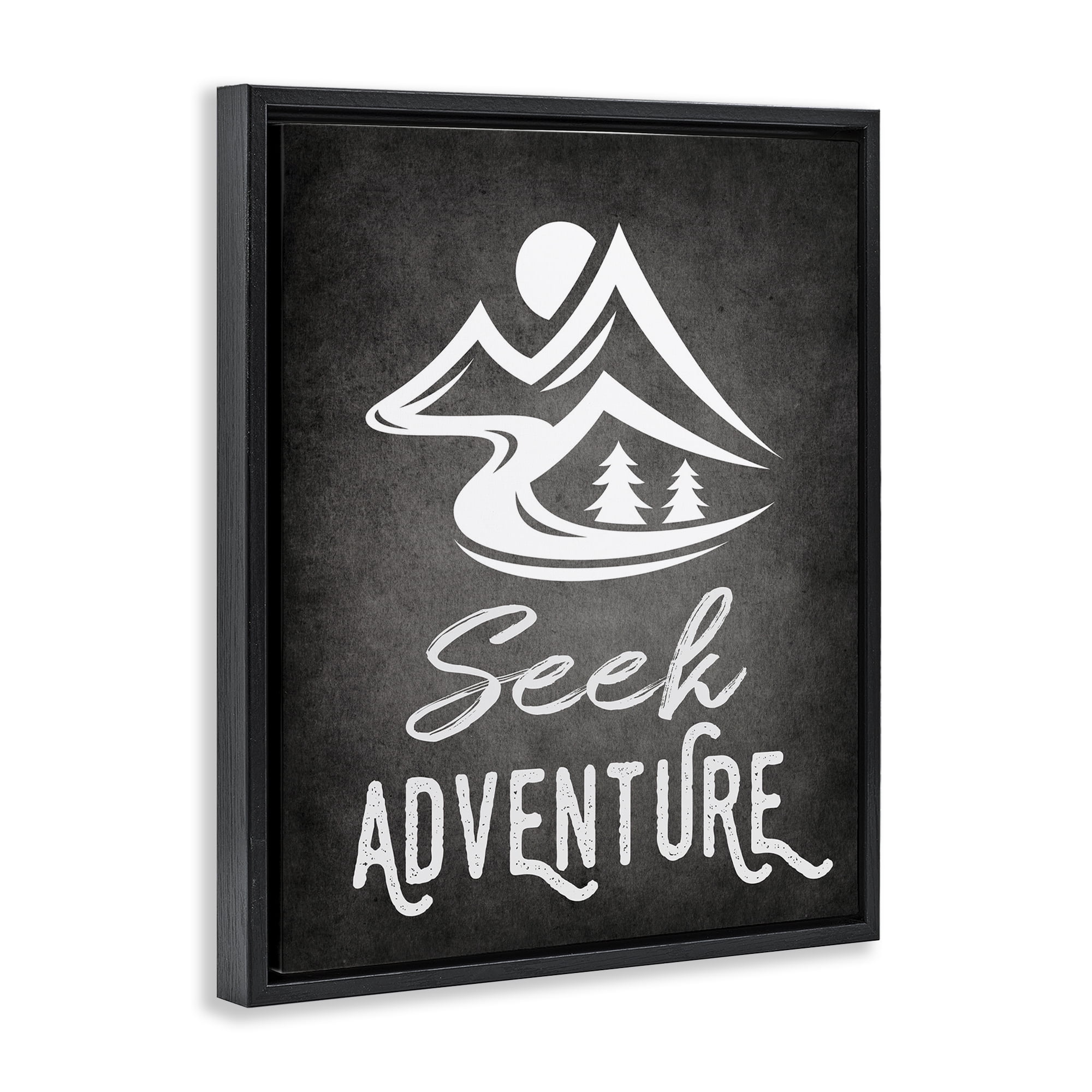 Stupell Industries Seek Adventure Phrase Typography Painting Black Floater Framed Canvas Art Print Wall Art, 17 x 21