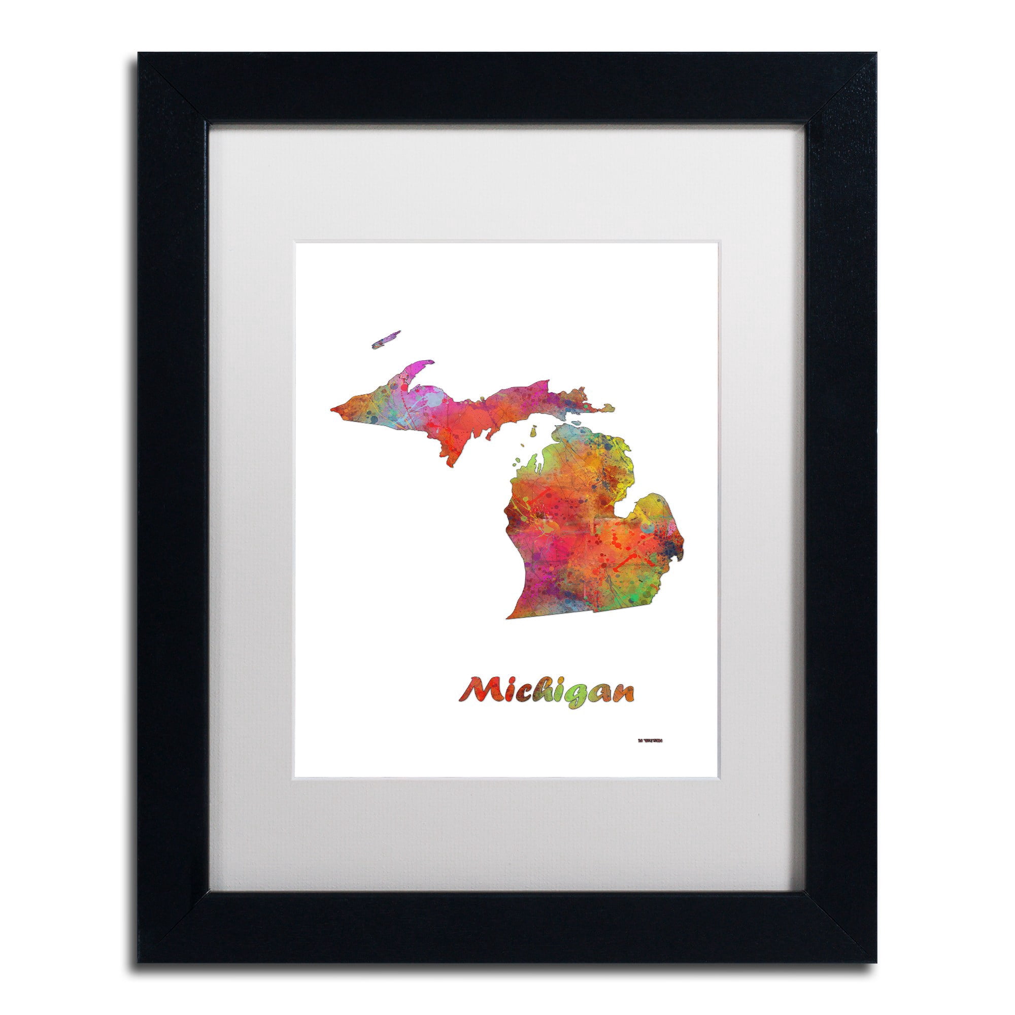 Trademark Fine Art Landscapes Matted Framed Art ' Michigan State Map-1 ' by Marlene Watson