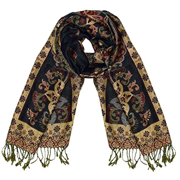 Peach Couture Floral Bird Print Reversible Double Layered Pashmina Wrap Shawl Scarf