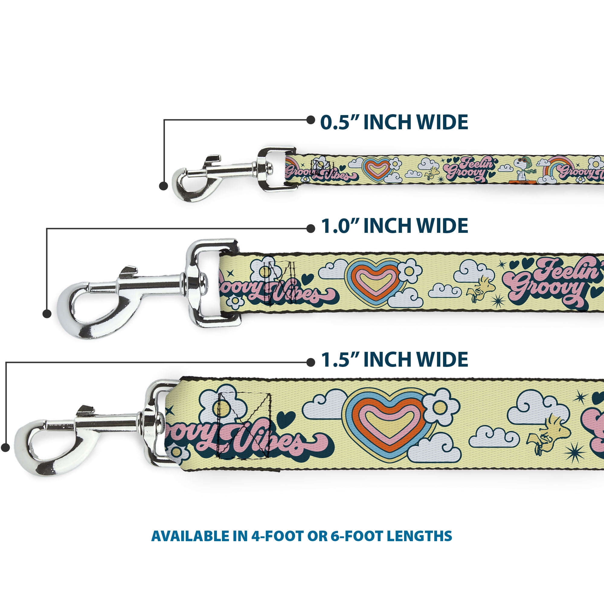 Peanuts Worldwide LLC Pet Leash, Dog Leash, Peanuts Snoopy Flying Ace and Woodstock Groovy Quotes Collage, 6 Feet Long 1.0 Inch Wide