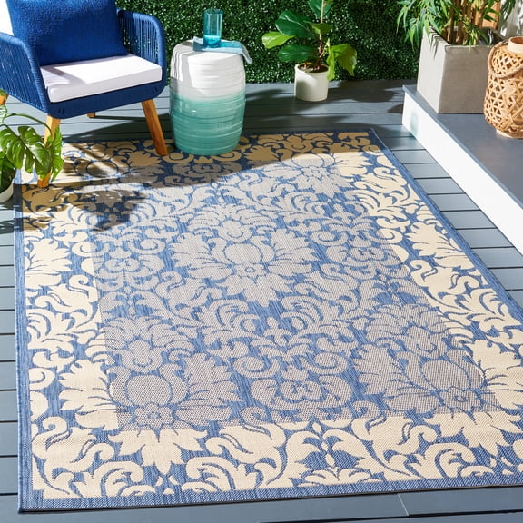 Safavieh Courtyard Dani Bordered Indoor/Outdoor Area Rug, Blue/Natural, 4' x 5'7"