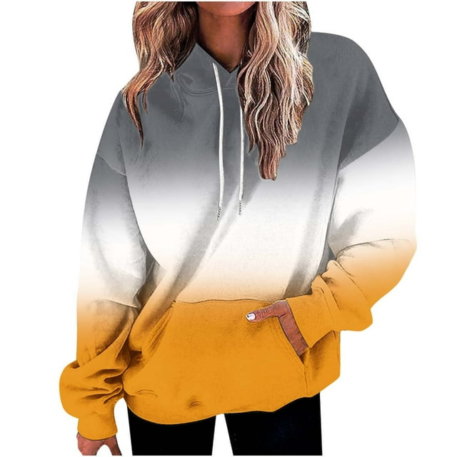 Meichang Womens Valentines Day Hoodie Plus Size Gradient Print Long Sleeve Drawstring Pullover Sweatshirt Loose Fit Pocket Valentines Hooded Sweatshirts