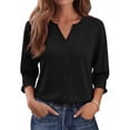 thumbnail image 2 of Women Blouses Button Down Shirts Dressy Business Casual 3/4 Length Sleeve Tops Summer Fall Fashion Clothing,M, 2 of 7