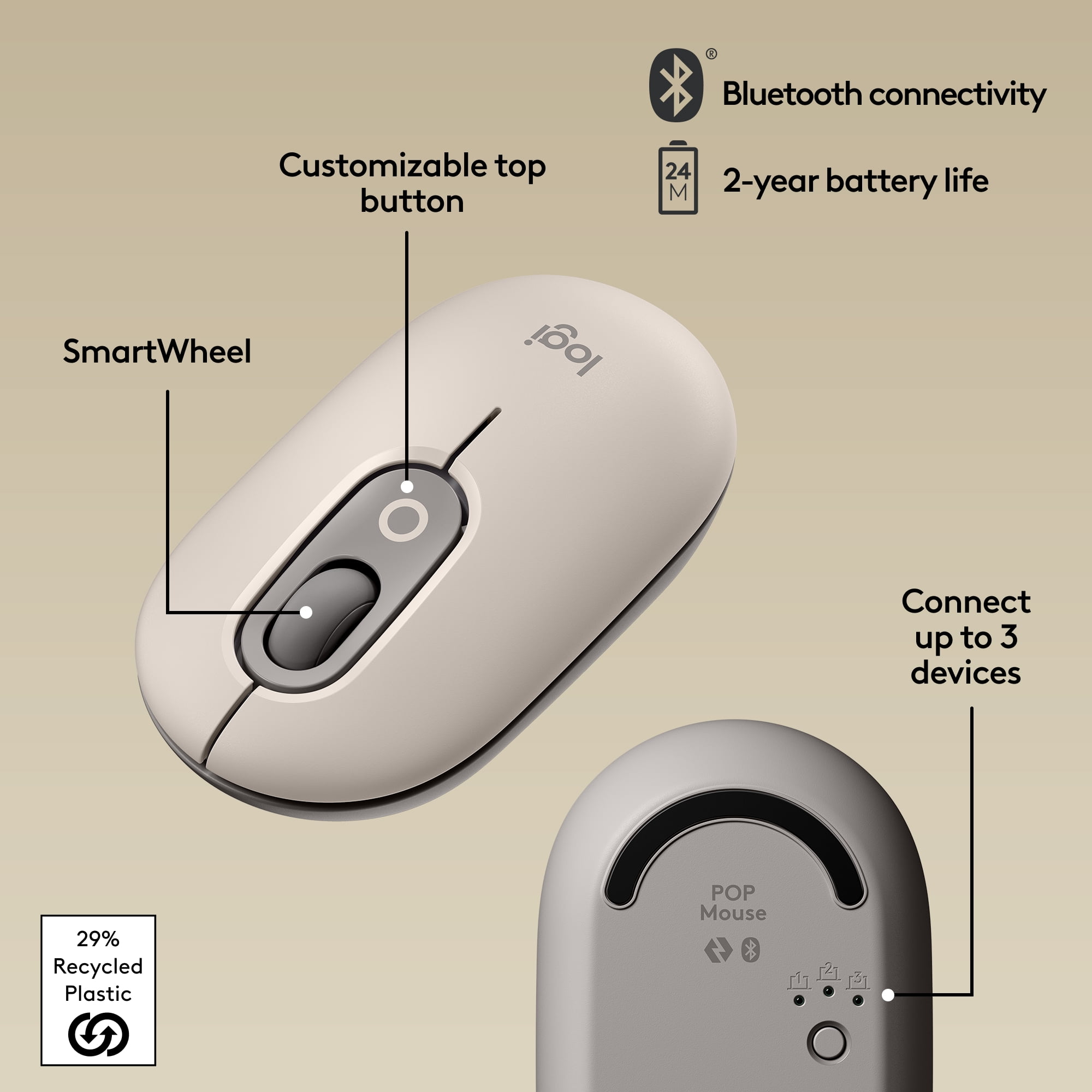 Logitech POP Mouse, Wireless Mouse with Customizable Emojis, SilentTouch Technology, Bluetooth, Mist