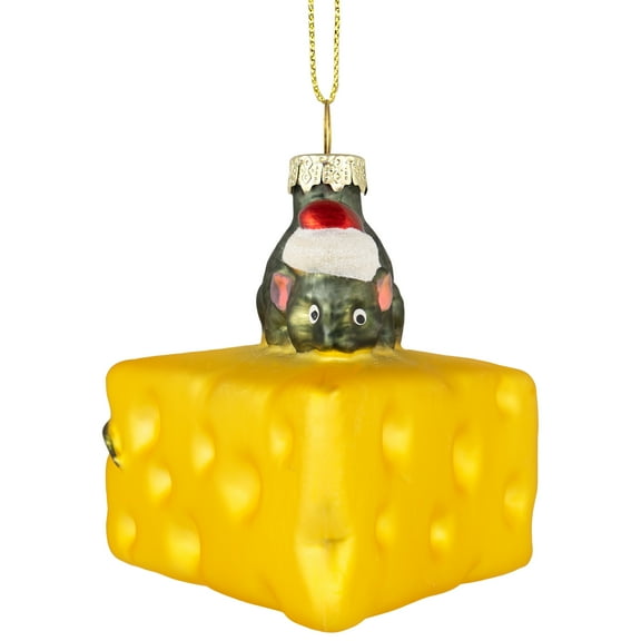 3.25" Mouse with Cheese Glass Christmas Ornament