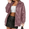 thumbnail image 2 of Faux Leather Jacket Women Oversized Casual Zip Up Jacket Motorcycle Bomber Jacket Coat Trendy Fall Winter Clothes, 2 of 4