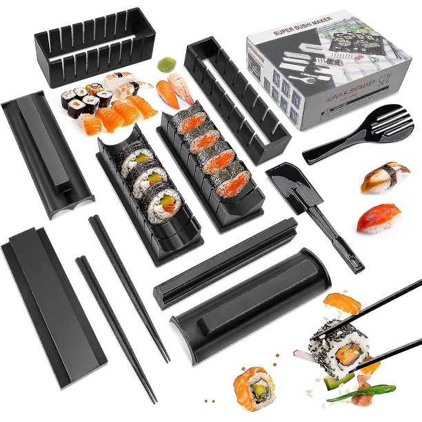 Kit para hacer sushi, máquina para hacer sushi, 12 piezas, juego de herramientas de plástico premium, rollo de arroz para sushi