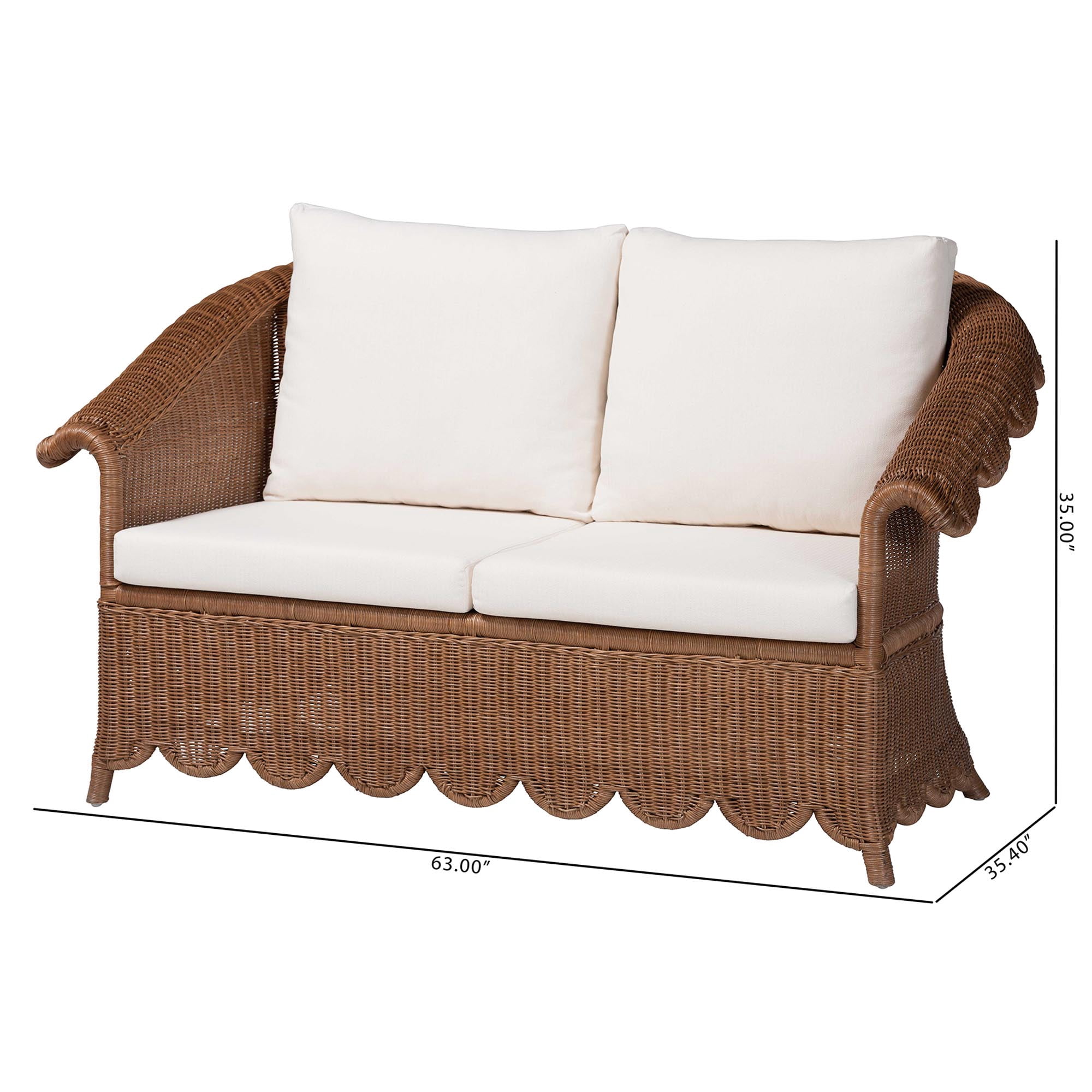 bali & pari Detta Boho Loveseat, Peanut Brown