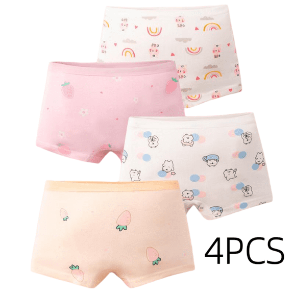 LYMAYTER 4PCS Cotton Underwear for Toddler Little Girls Cute Soft Breathable Comfortable Daily Wear Panties