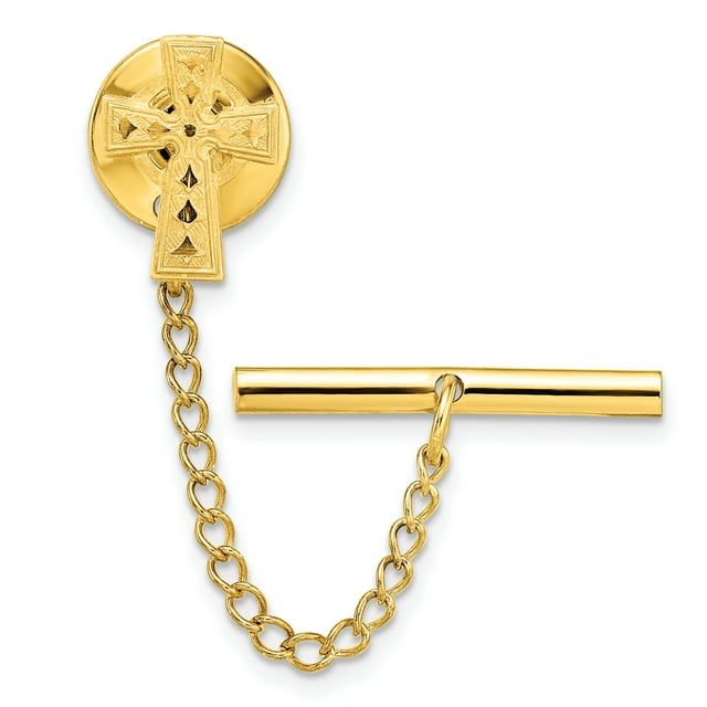 Gold Celtic Cross Tie Tac Lapel Pin Bar
