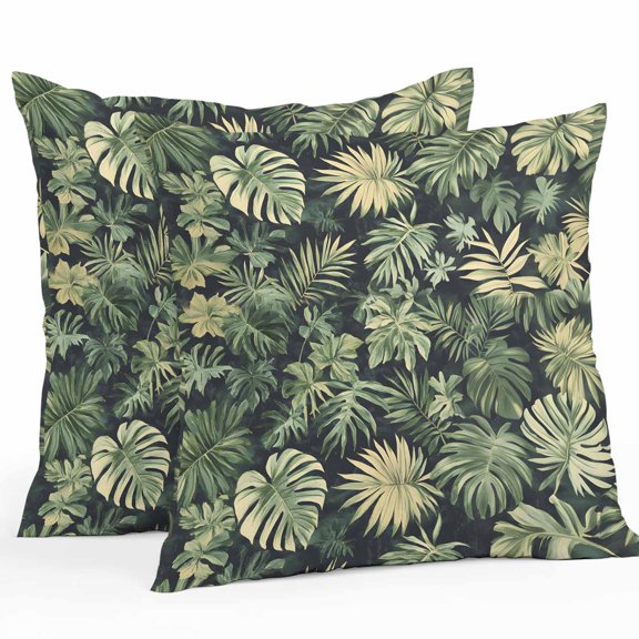 Throw Pillow Covers 26x26 Inch Set of 2, Palm Tree Leaves Waterproof Outdoor Pillow Covers, Summer Tropical Green Botanical Decorative Cushion Pillowcases for Couch, Sofa, Bed, Garden, Patio