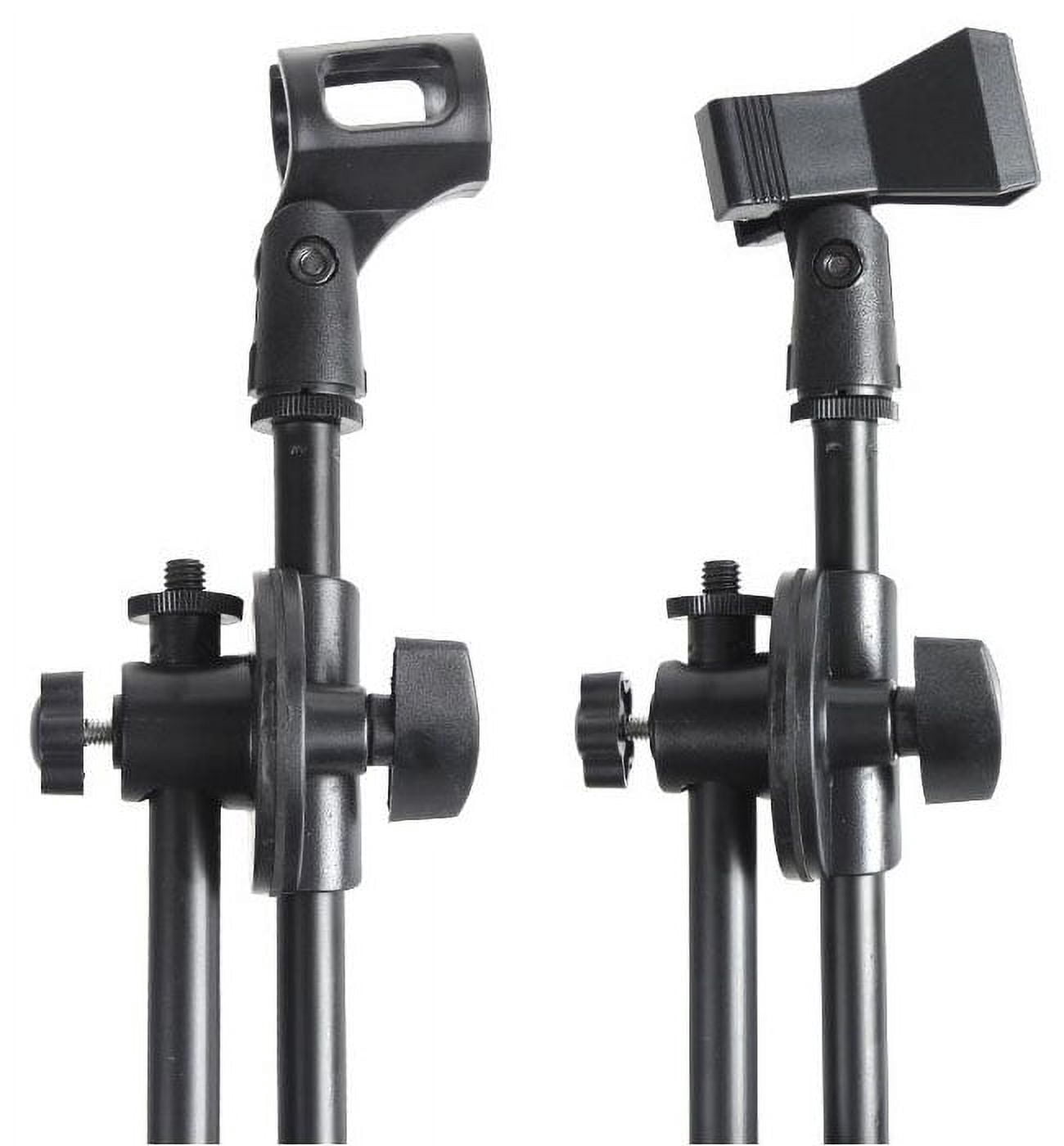 INTBUYING Microphone Stand Tripod Boom with Extending Boom Arm and Dual Mic Holder Clip Adjustable Collapsible Black