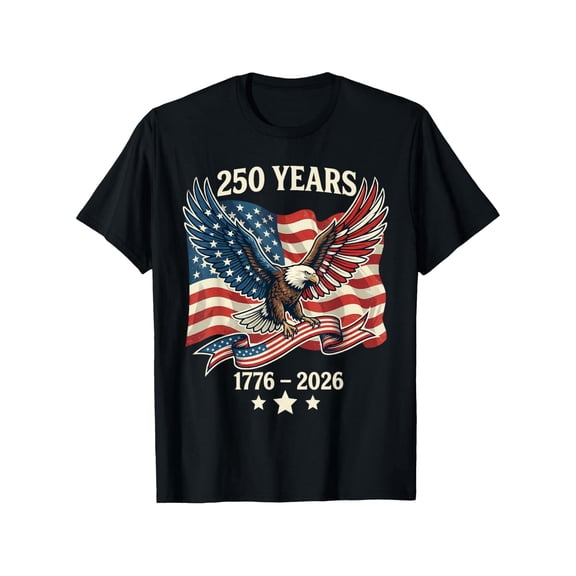 Patriotic USA 250 Years Anniversary T-Shirt 1776-2026 American Flag Bald Eagle Retro Graphic Tee for Men and Women