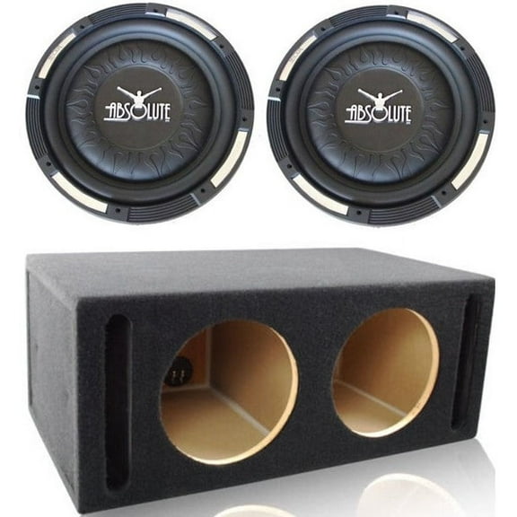 2 Absolute XS-1000 10" 1500 Watts Single Slim Shallow Subwoofer   Doubled Ported Enclosure Box