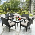 thumbnail image 1 of Gymax 8PCS Woven Rattan Table Chair Set Gargen Sofa Unit w/ Cushioned Seat Patio Furniture, 1 of 10