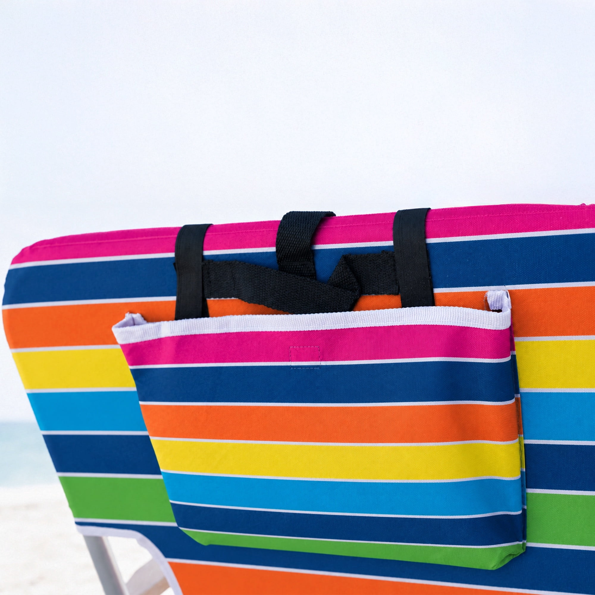Caribbean Joe High Weight Capacity Back Pack Chair with wood armrests. Double Shoulder Straps and cup holder