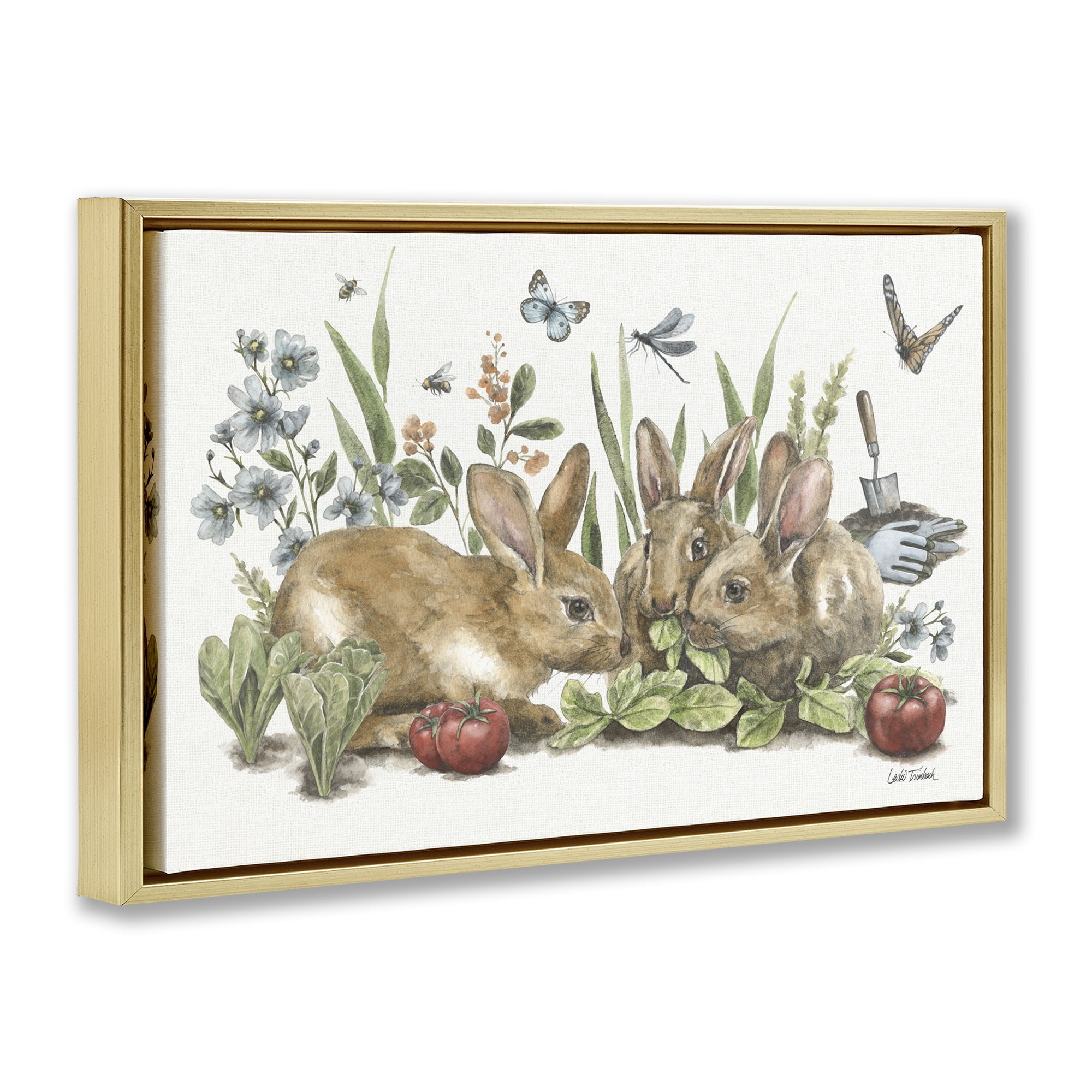 Stupell Industries Garden Patch Scene Botanical & Floral Painting Gold Floater Framed Canvas Art Print Wall Art, 25 x 17