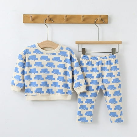 

Ovbmpzd Blue Baby Pajamas Girl Organic Cotton Elastic Waist Cute Tops with Pants Baby Girl Outfit Sets Clearance 73