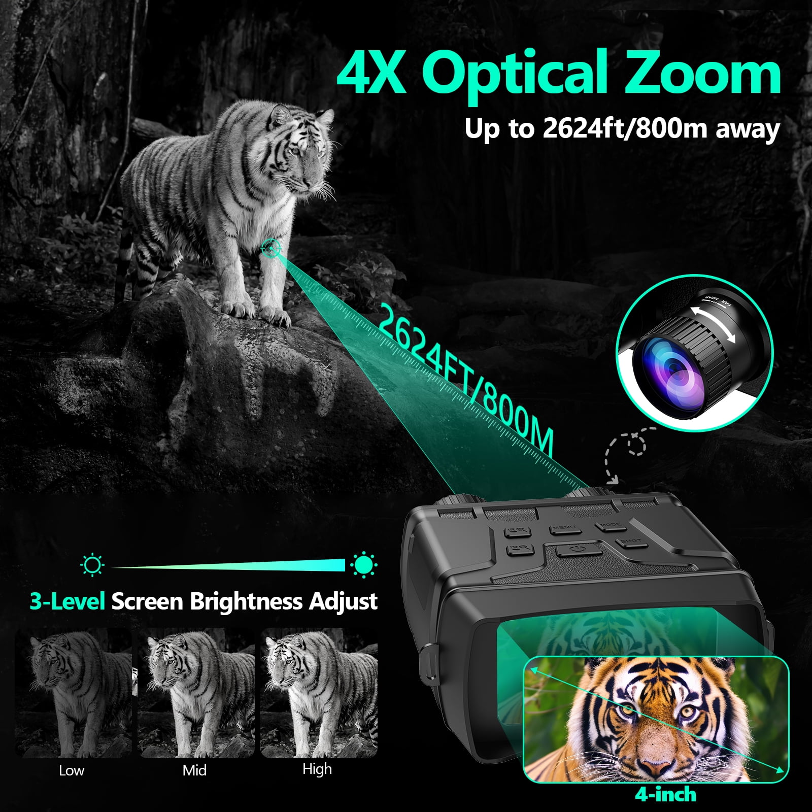 BEBANG Night Vision Goggles, 7 Level Infrared Digital Night Vision Binoculars 32GB HD Photo and Video Capture, Type-C Rechargeable