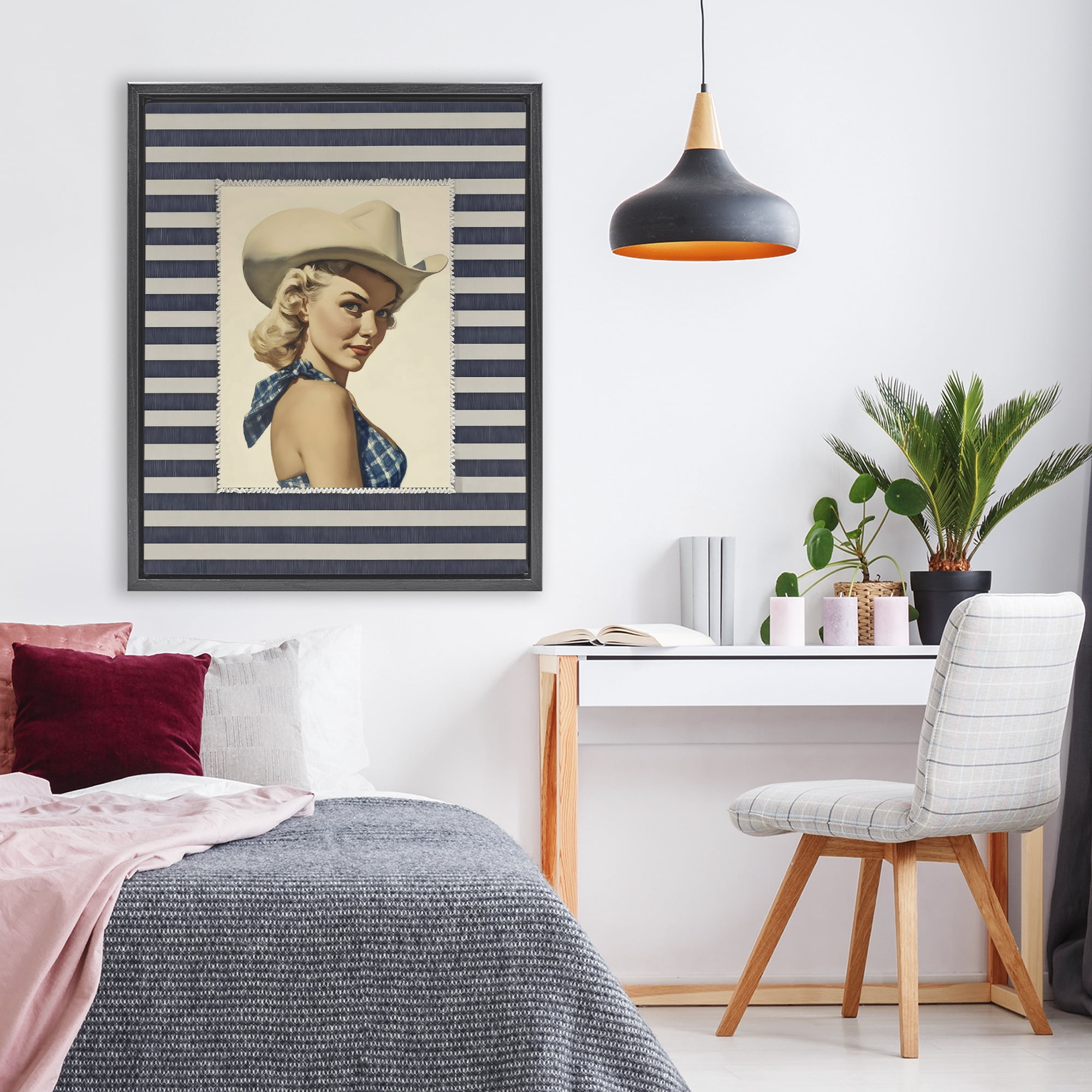 Stupell Industries Retro Cowgirl Stripes Black Framed Floater Canvas Wall Art, design by Arlington Prints